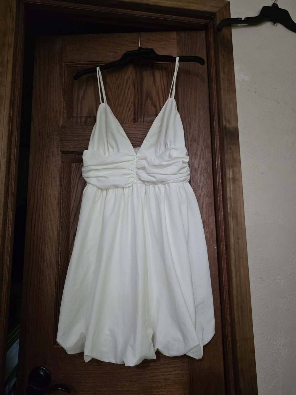 Lyn Burches Y2k Bubble Mini Ruched Waistband Sleeveless Deep V-neck Party Dress